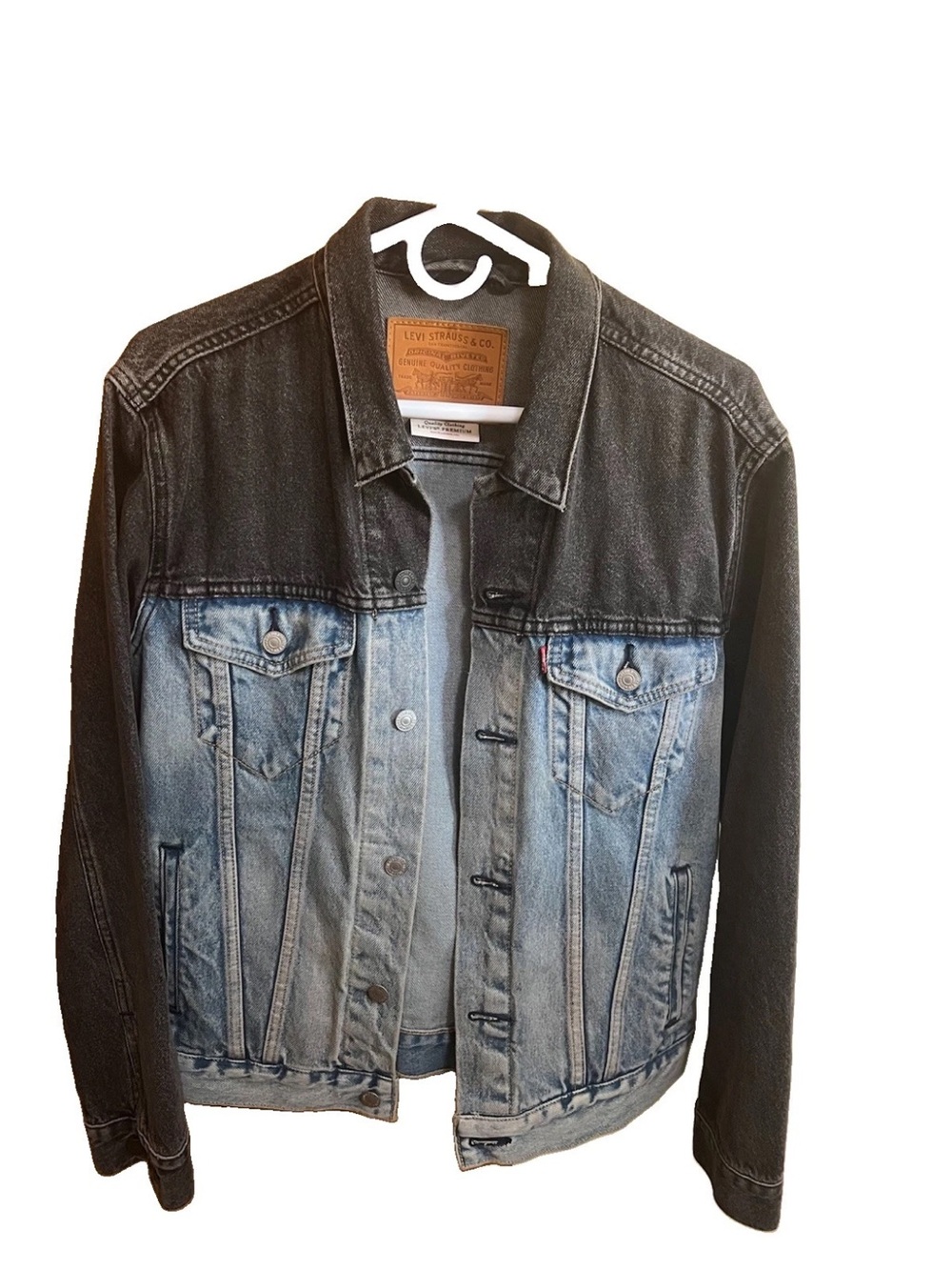 Levi’s Premium 72334-0363 Trucker Jacket M Two Tone Black Blue Denim Bicolor